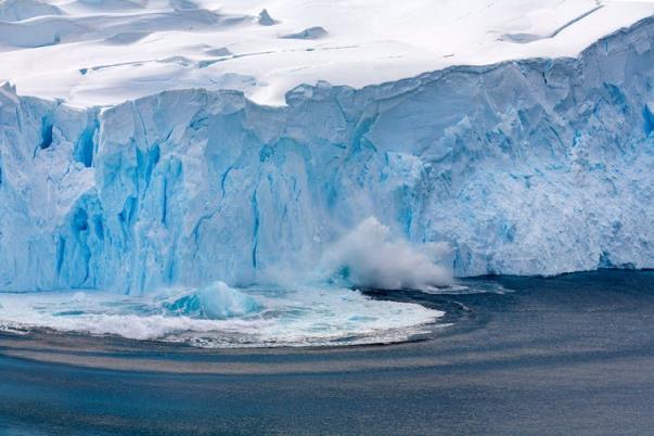 Glacier calving on the Antarctic Peninsula.