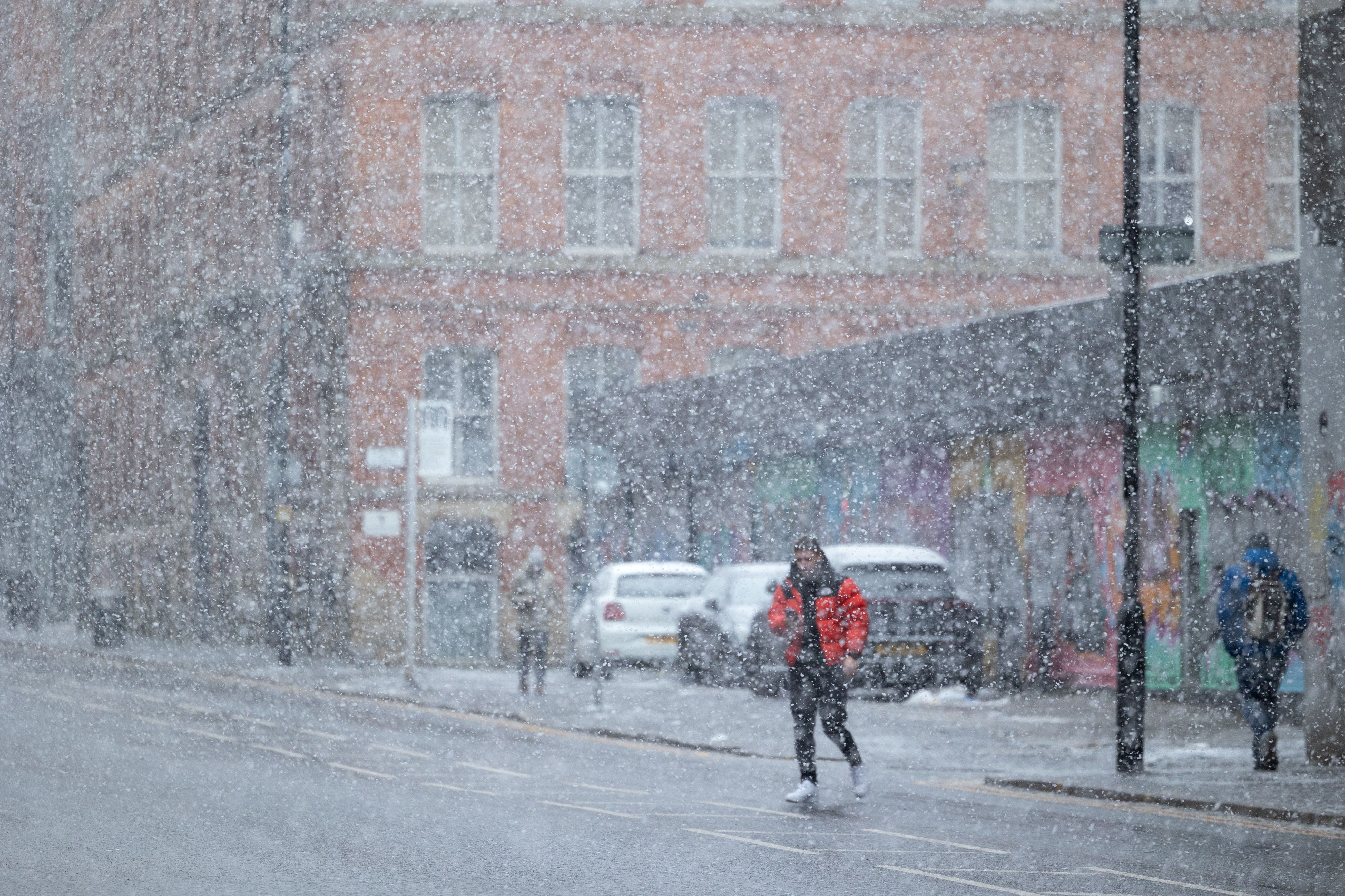 A blizzard hits Manchester city centre