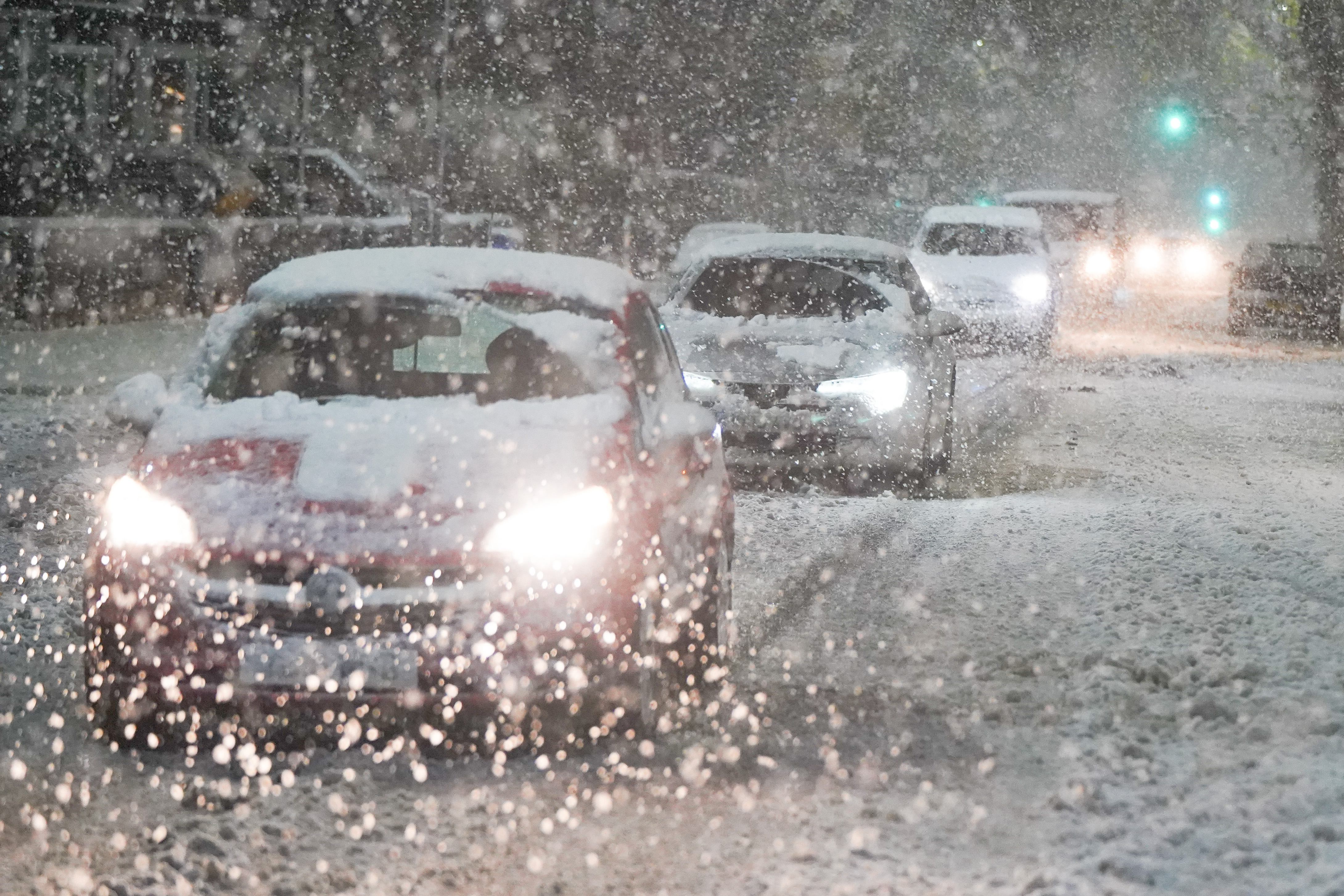 Cars were seen battling through the snow in Sheffield